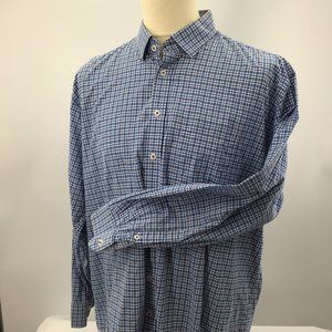 Alan Flusser 100% Cotton XL, blue & white Check Button Down Shirt -